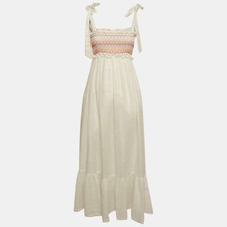 Zimmermann White Linen Shirring Detail Midi Dress