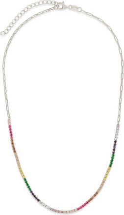 Sterling Forever Maria Rainbow Cubic Zirconia Frontal Tennis Necklace in Silver at Nordstrom Rack