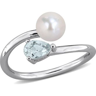 Delmar Cultured Pearl & Aquamarine Crossover Ring in Blue at Nordstrom Rack, Size 6