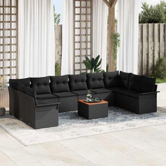 vidaXL Conjunto De Sof&aacute; De Jard&iacute;n 11 Pcs Negro Polirat&aacute;n Vidaxl