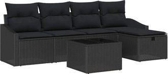 vidaXL Conjunto De Sof&aacute; De Jard&iacute;n Manual 6 Pcs Negro 55 X 55 X 37 Cm Vidaxl