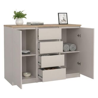 Dmora Aparador Qorina, Buffet De Sal&oacute;n Con 2 Puertas Y 4 Cajones, Mueble De Sal&oacute;n Y Despensa De Cocina, 121x50 H91 Cm, Beige - Dmora
