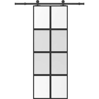 vidaXL Vidaxl - Puerta Corredera Set Herrajes Vidrio Templado Aluminio 76x205cm