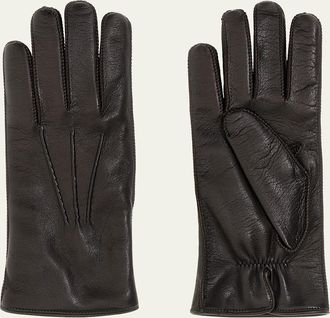 Loro Piana Mens Harris Leather Wool-Lined Gloves