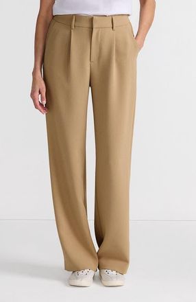 Lands End Crepe High Rise Pleated Wide Leg Pants in Desert Tan at Nordstrom, Size 14