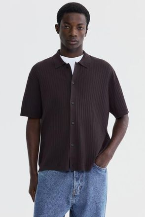 H&M Regular Fit Rib-knit Shirt in Dark Brown at Nordstrom, Size X-Large
