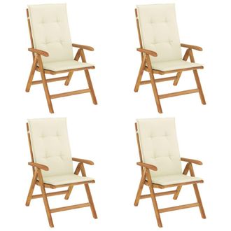 vidaXL Sillas Plegables Reclinables Con Cojines, 4 Piezas, Madera Maciza De Teca. Vidaxl