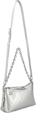 Gucci GG Emblem kleine schoudertas met reli&euml;f - Zilver