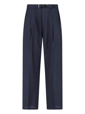 White Sand Black Pinstripe Straight-Leg Wool Trousers