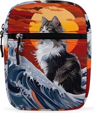 Generic Japanese Cat Ocean Wave Crossbody Bag Adjustable Satchel Cute Shoulder Bag Lightweight Sling Bags