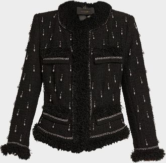Kobi Halperin Hana Beaded Fringe-Trim Tweed Jacket