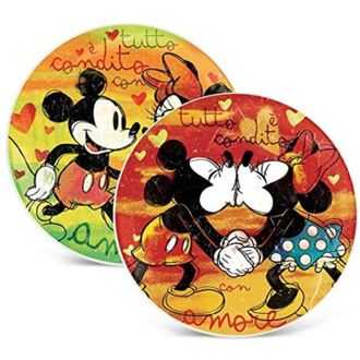 None EGAN, Set 2 Piatti Pizza Verde e Rosso Mickey Love Sweet Love D.30