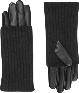 Sams&oslash;e & Sams&oslash;e Leren handschoenen met lange ribgebreide manchetten - Dames - Handschoenen - Zwart - S - Wol - Accessoires