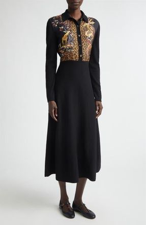 Etro Mixed Media Long Sleeve Wool & Cashmere Midi Sweater Dress in Black at Nordstrom, Size 44