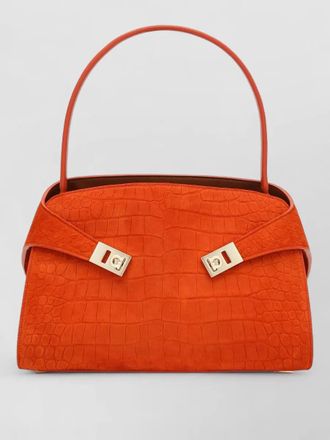 Ferragamo crocodile texture top handle bag hardware
