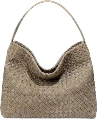 Generic Compatible For Large Capacity Womens Woven Suede Bucket Bag Underarm Shoulder Crossbody Soft Vintage Tote Polyester Lining(Pine tea)