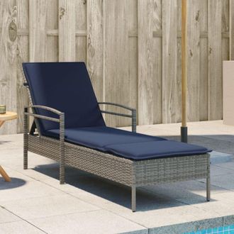 vidaXL Vidaxl - Sun Lounger with Cushion Grey 63x200x81 cm Poly Rattan (us only)