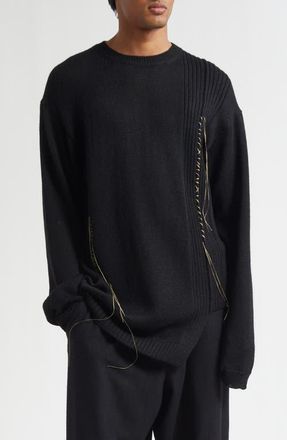 Yohji Yamamoto Asymmetric Embroidered Wool & Cotton Sweater in Black at Nordstrom, Size 3