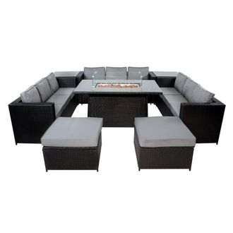 MonsterShop 11 Seater Rattan Furniture Set With Firepit - Black