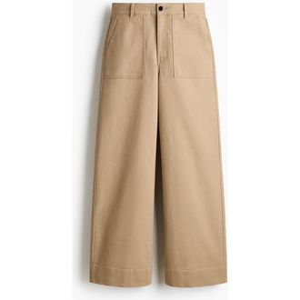 H&M Cotton Canvas Trousers in Beige at Nordstrom, Size 16