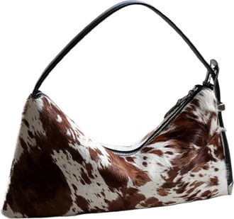 Generic Vintage Leopard Print Fashion Milk-patterned Horsehair Shoulder Bag Genuine Leather Adjustable Zipper(B-Dark brown)