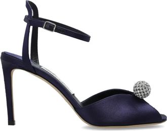 Jimmy Choo London Sacora 85 satijnen sandalen met hak - Dames - Sandalen met hakken - Blauw - 35 1/2 EU - Satijn - Schoenen