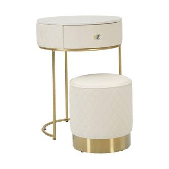 Dmora Dmora - Mesa De Noche Miscano, C&oacute;moda Baja, Mesilla De Noche, Estante De La Cama, 52x52 H70 Cm, Blanco Y Oro