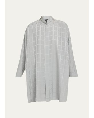 Eskandar Wide Longer Back Double Stand Collar Shirt - Very Long With Slits