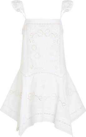 Self Portrait Embroidered Linen-blend Mini Dress - White - 10 (UK10 / S)
