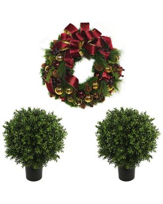 Creative Displays Inc. Classic Christmas Holiday Wreath & 2 Uv Boxwood Drop-Ins