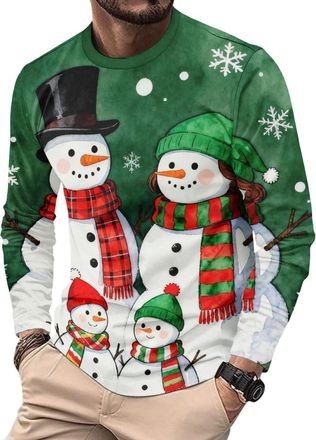 Generic Mens Christmas Long Sleeve T-Shirts Funny Xmas Holiday Printed Tops Vacation Christmas Shirt Crewneck Tees (UK, Alpha, XXL, Regular, Regular, 13)