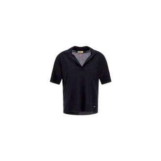 Herno Polo Shirts, female, Blue, Size: M Polo in Glam Knit Effect