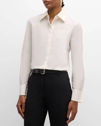 Lafayette 148 New York Button-Down Recycled Taffeta Blouse In Cloud