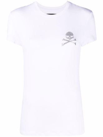 Philipp Plein T-shirt met doodskop van stras - Wit