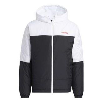 adidas Mens adidas neo Dwn Cb Brd Jk Large Logo Printing Contrasting Colors Stay Warm Hooded Down Jacket Black H45258