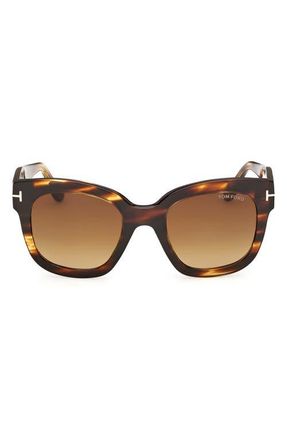 Tom Ford Beatrix 52mm Gradient Geometric Sunglasses in Coloured Havana /Brown at Nordstrom