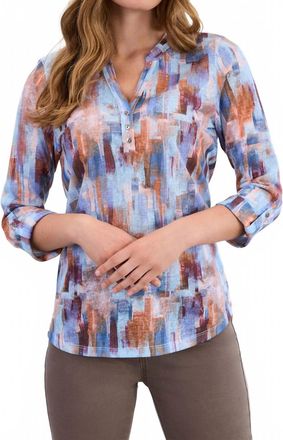 FDJ Quarter Sleeve Henley Top In Rookery