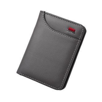 Generic New Ultra-thin Mini Soft PU Leather Credit Card Wallet Holder for Men - Short Vertical Design(Gray b)