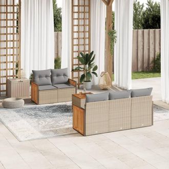 vidaXL Vidaxl - Juego De Sof&aacute;s Jard&iacute;n Con Cojines 6 Pzas Rat&aacute;n Sint&eacute;tico Beige