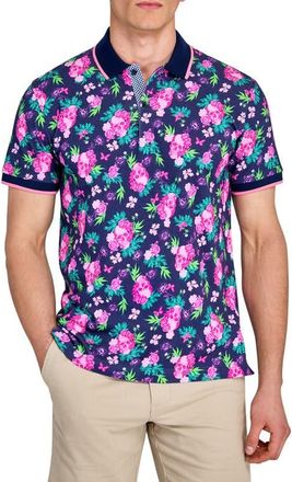 ConStruct Slim Fit Floral Skull Cotton Stretch Pique Polo in Navy/pink at Nordstrom, Size X-Large
