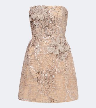 Elie Saab Floral-appliqu&eacute; embellished tulle minidress