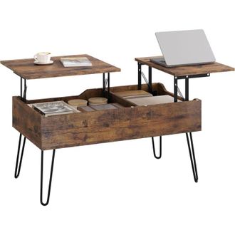 Woltu Woltu - Mesa de Centro Elevable Mesa Elevadora para Salón Sofá Café, marrón Vintage