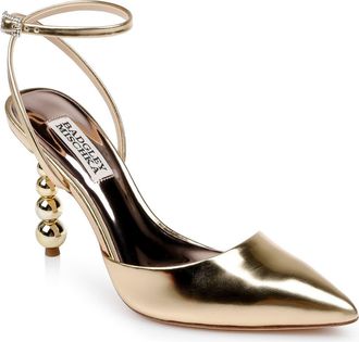 Badgley Mischka Indie II Ankle Strap Pointed Toe Pump in Gold Leath at Nordstrom Rack, Size 5.5