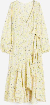 H&M Maxikleid im Wickelschnitt - Hellgelb/Gebl&uuml;mt