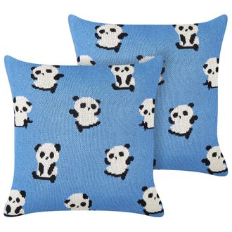 Beliani Beliani - Conjunto De 2 Cojines Decorativos Para Habitaci&oacute;n Infantil Dise&ntilde;o Pandas Funda Algod&oacute;n Azul Talokan