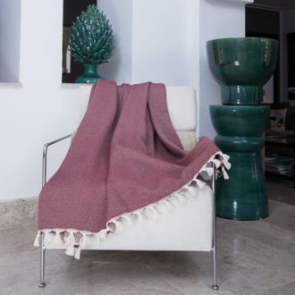 Febronie Manta plaid algod&oacute;n rojo burdeos 160x250