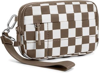 Generic Crossbody Bags Wristlet Purses Wallets with 4 Zipper for Women and Girls, Handbag Holder for Credit Cards and Daily Essentials (Checkered Brown White)