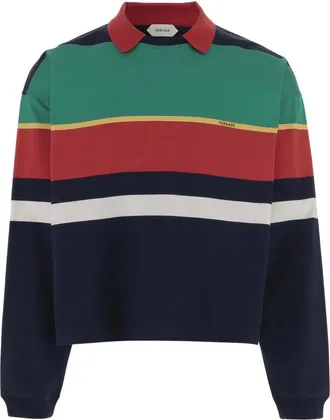 Versace Striped Cotton Polo Shirt - male - Versace - Polo Shirts - Multicolor - L - Tops