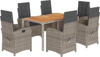 vidaXL Set Comedor Jard&iacute;n 7 Pzas Y Cojines Rat&aacute;n Sint&eacute;tico Gris Vidaxl