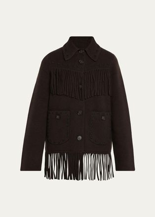 Guest In Residence Western Fringe Cashmere-Wool Knit Jacket